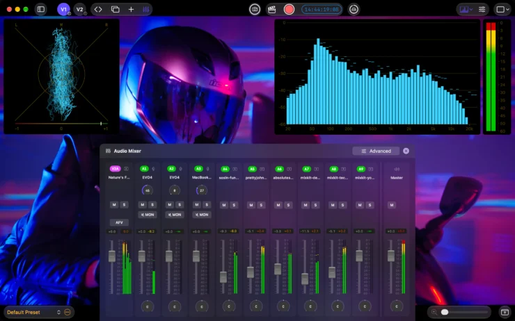 CineMon 2.0 audio mixer Mac Интерфейс аудиомикшера в CineMon 2.0 на Mac