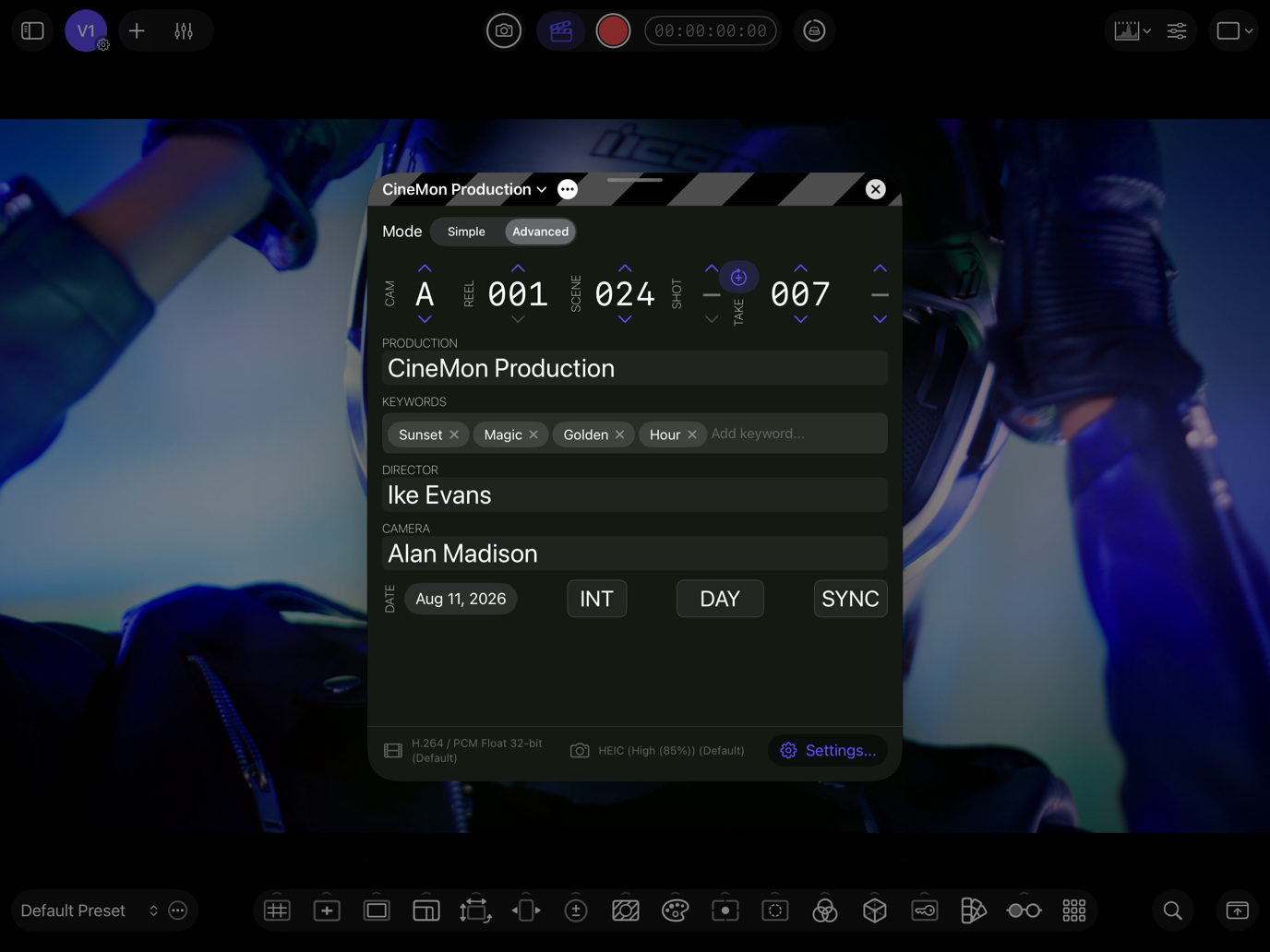 CineMon 2.0 digital slate iPad Интерфейс цифровой хлопушки CineMon 2.0 на iPad